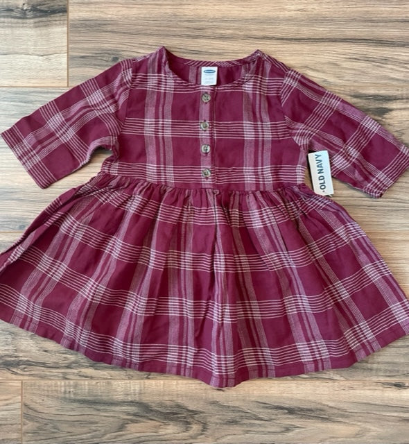 NEW 12-18m Old Navy burgundy plaid dress