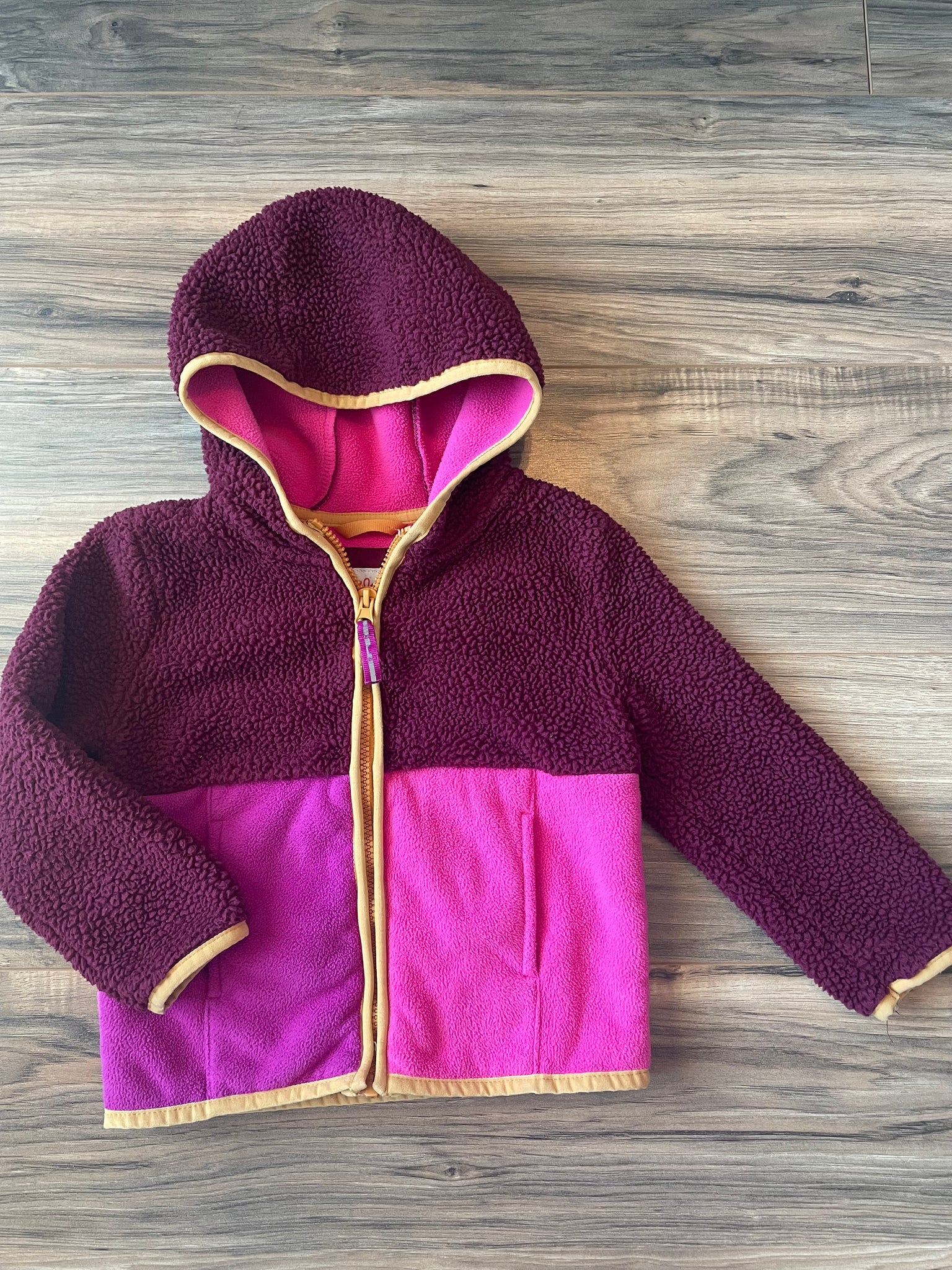 4T Cat & Jack color block hooded sherpa jacket