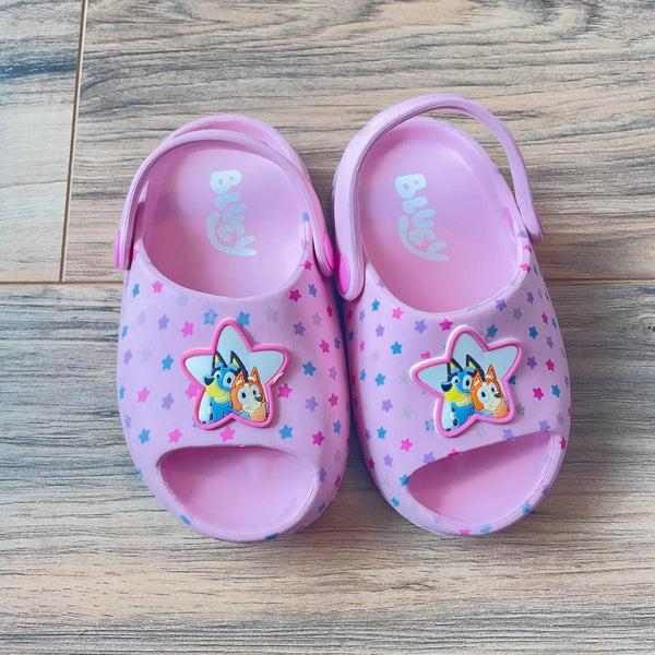 Size 7 Bluey star print pull on slides