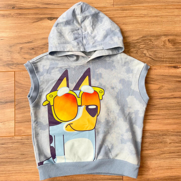 2/3T Bluey & Bingo hooded tie-dye shirt w/front + back graphics