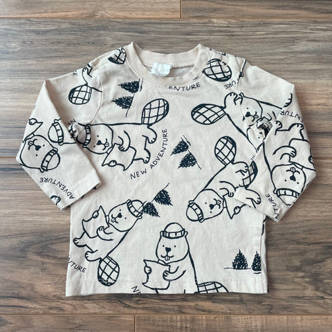 9m H&M beaver print shirt