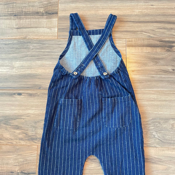 Size 3/4Y Kinder Mo:Vint super stretch denim pinstripe overalls