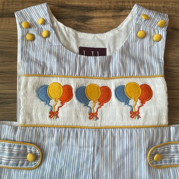 6-12m Lil Cactus seersucker vintage style romper w/balloons