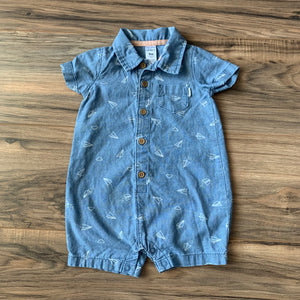 9m Carter's Paper Airplane Chambray Collared Shorts Onesie