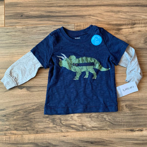NEW 6m Carter's Dino Long-Sleeve Two-Tone Shirt with Zipper Pocket