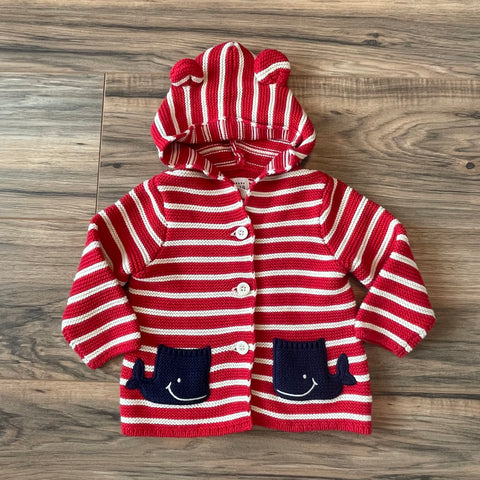 6-12m GAP striped hooded whale pocket cardigan