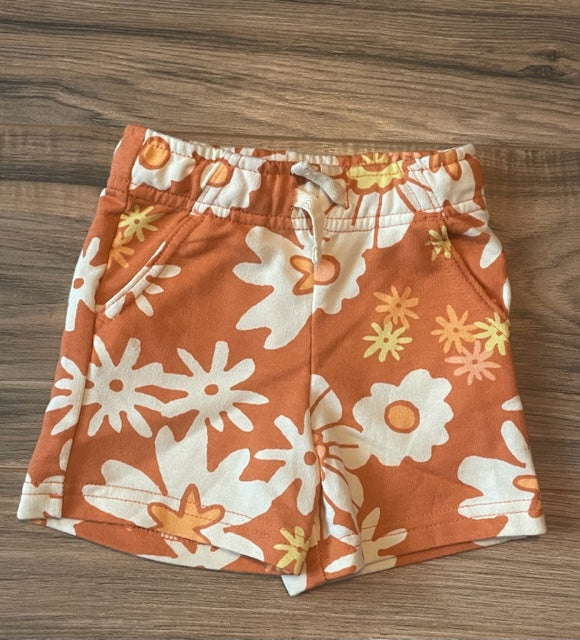 12m Cat & Jack floral shorts with pockets and functional drawstrings