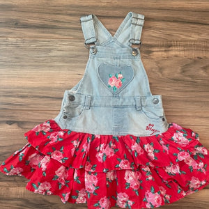 2T Betsey Johnson Rose Print Denim Overall Dress