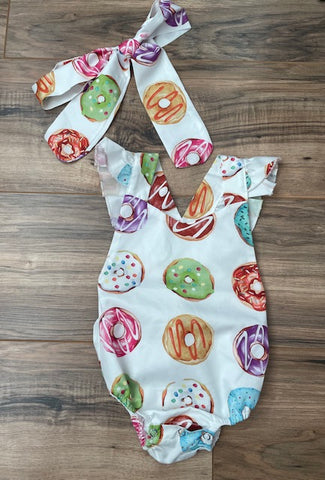 12/18m donut romper and matching head wrap