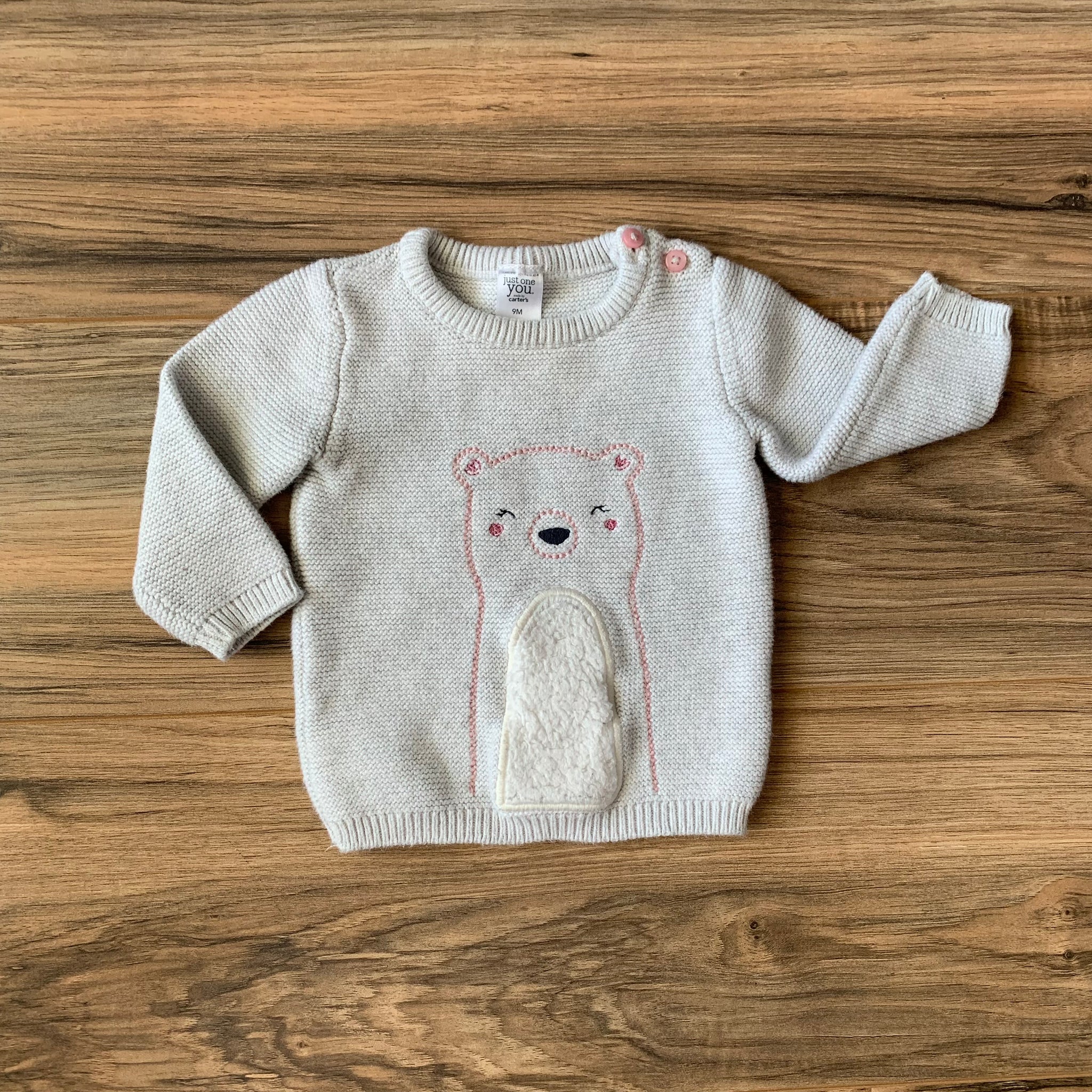 9m Carter's Gray Knit Bear Embroidery Sweater