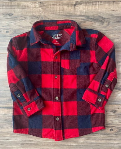 3T Jumping Beans red/navy Gingham Lightweight Fleece Shacket