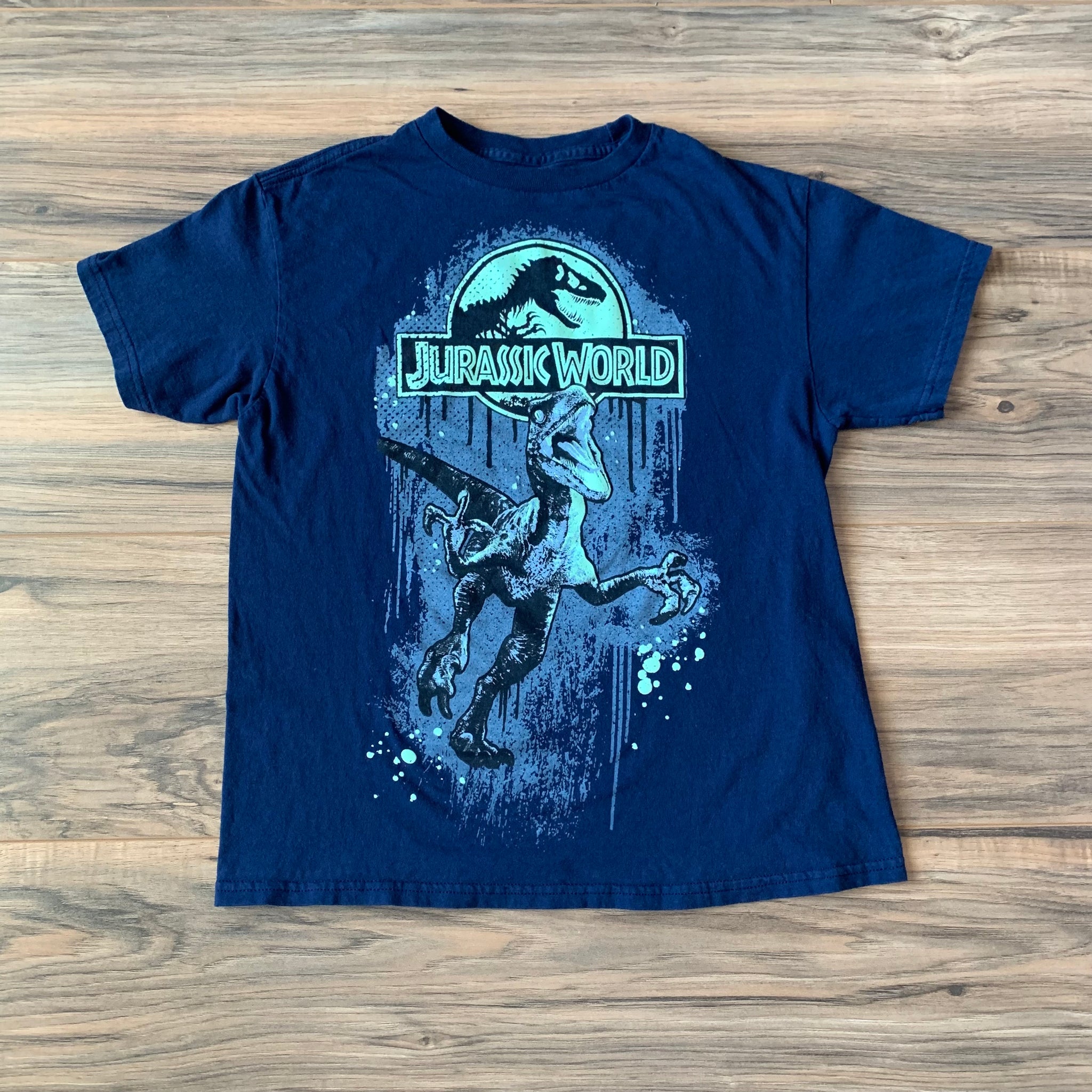 Small (6/7) Jurassic World Dark Blue Glow-in-the-Dark Raptor T-Shirt