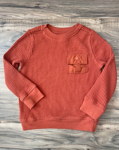 4T Cat & Jack rust waffle knit thermal with front pocket