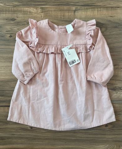 NEW 9m H&M blush pink corduroy ruffle long sleeve dress
