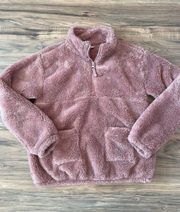 Size Medium (8-9) Crewcuts Dusty Rose Faux Fur Jacket with Front Pockets and Half Zip