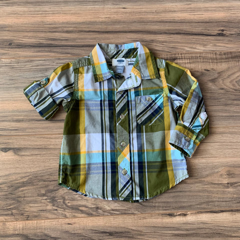 12-18m Old Navy Plaid Green Blue Yellow Casual Button-Up Shirt