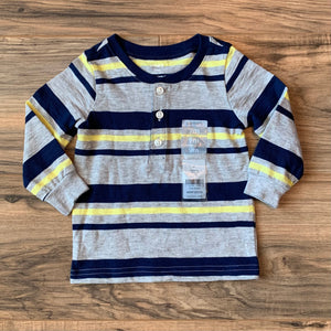 NEW 9m Carter's Blue Gray and Yellow Long-Sleeve Henley