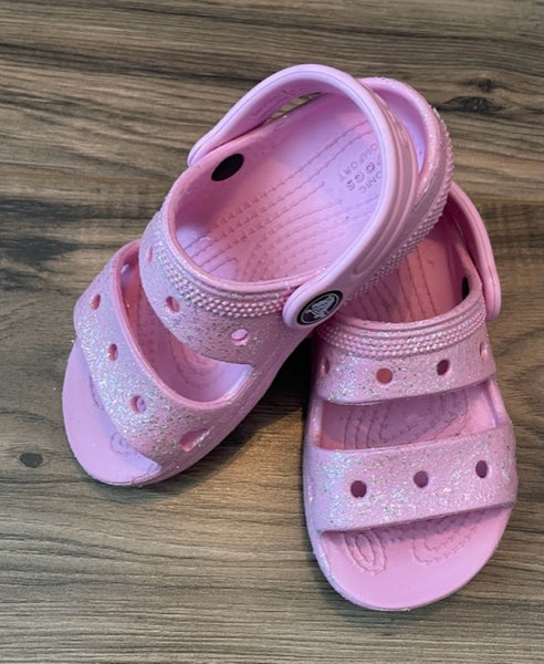 Size 9 CROCS pink sparkle sandals