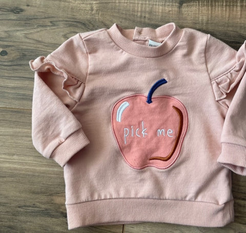 6m PL Baby pink apple picking "Pick Me" sweatshirt
