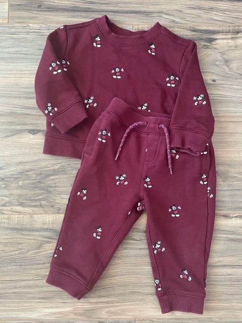 12-18m Disney x Janie and Jack two-piece Mickey Mouse printed sweat set in maroon