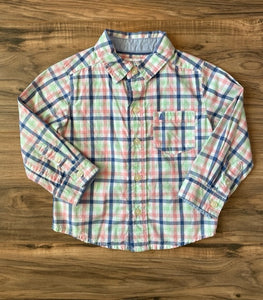 12m Carter's L/S mint/pink/blue checkered button down shirt