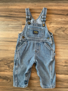 12m OshKosh vintage style light wash worn in denim pant overalls
