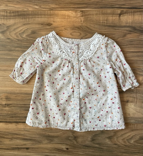 18m Genuine Kids L/S oatmeal floral boho lace shirt