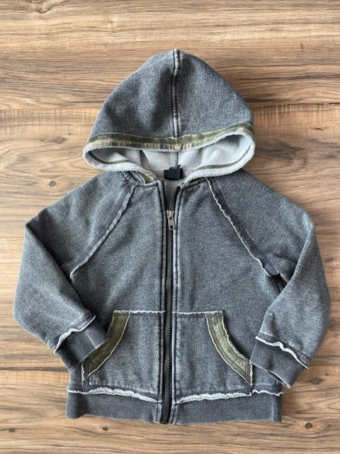 3T Art Class distressed charcoal zip hoodie w/ camo accents
