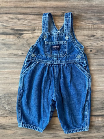 3/6m comparable OshKosh vintage classic denim overalls w/ pink labeling