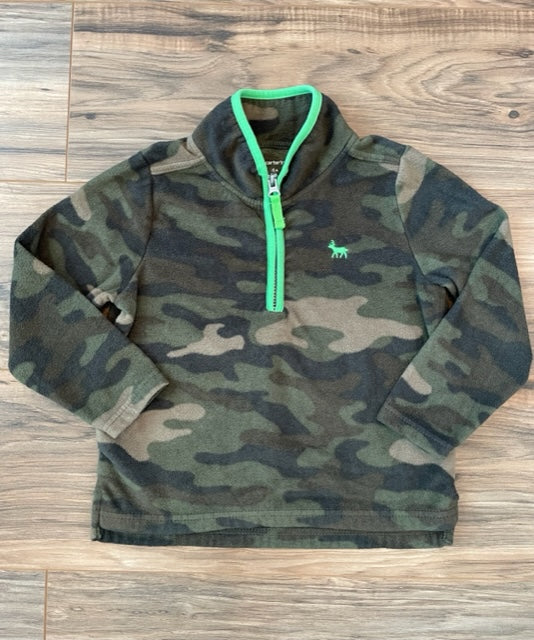 4T Carter's 1/4 zip camo sweatshirt with bright green detailing