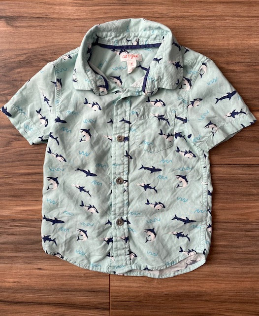 4T Cat & Jack aqua shark print button down shirt