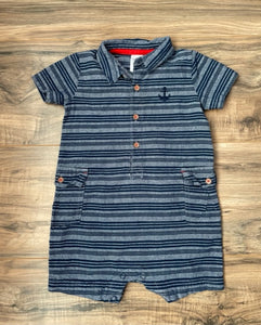 12m Carter's chambray striped cargo henley romper w/ anchor
