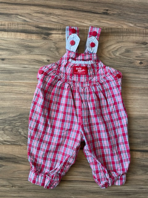 6/9m OshKosh plaid/chambray overalls