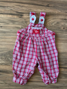 6/9m OshKosh plaid/chambray overalls