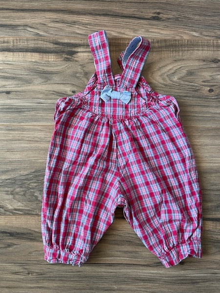 6/9m OshKosh plaid/chambray overalls
