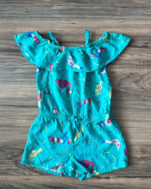 3T Cat & Jack teal tropical/bird print romper