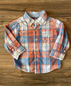 9m Carter's L/S salmon/blue/white checkered button down shirt