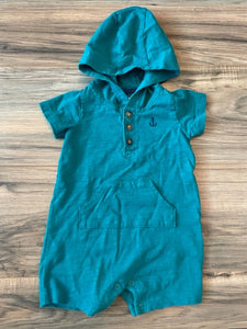 9m Carter's teal hooded romper w/anchor detail