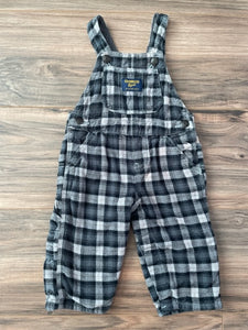 9m OshKosh black/gray checkered flannel pant overalls