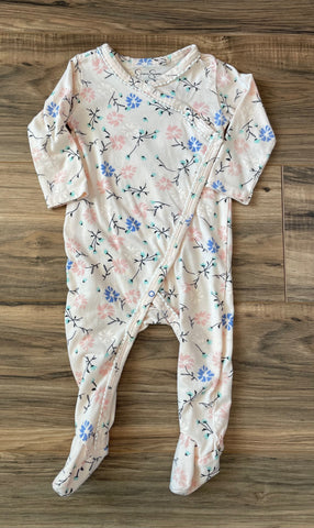 6/9m Jessica Simpson blush pink floral button up footed sleeper