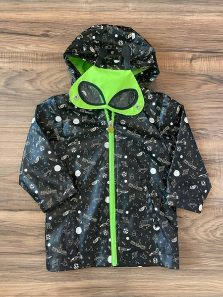 Tagged 18m (runs more like oversized 2T) Cat & Jack alien/space themed rain slicker with pockets and internal lining