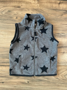 12m Carter's fleece gray with black stars zip-up vest