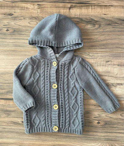 9m Carter's gray cable knit hooded cardigan sweater