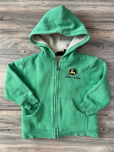 3T-4T comparable John Deere sherpa lined thick zip hoodie with pockets