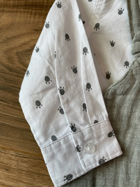 6-9m Spencer 2pc dog print overalls + L/S shirt