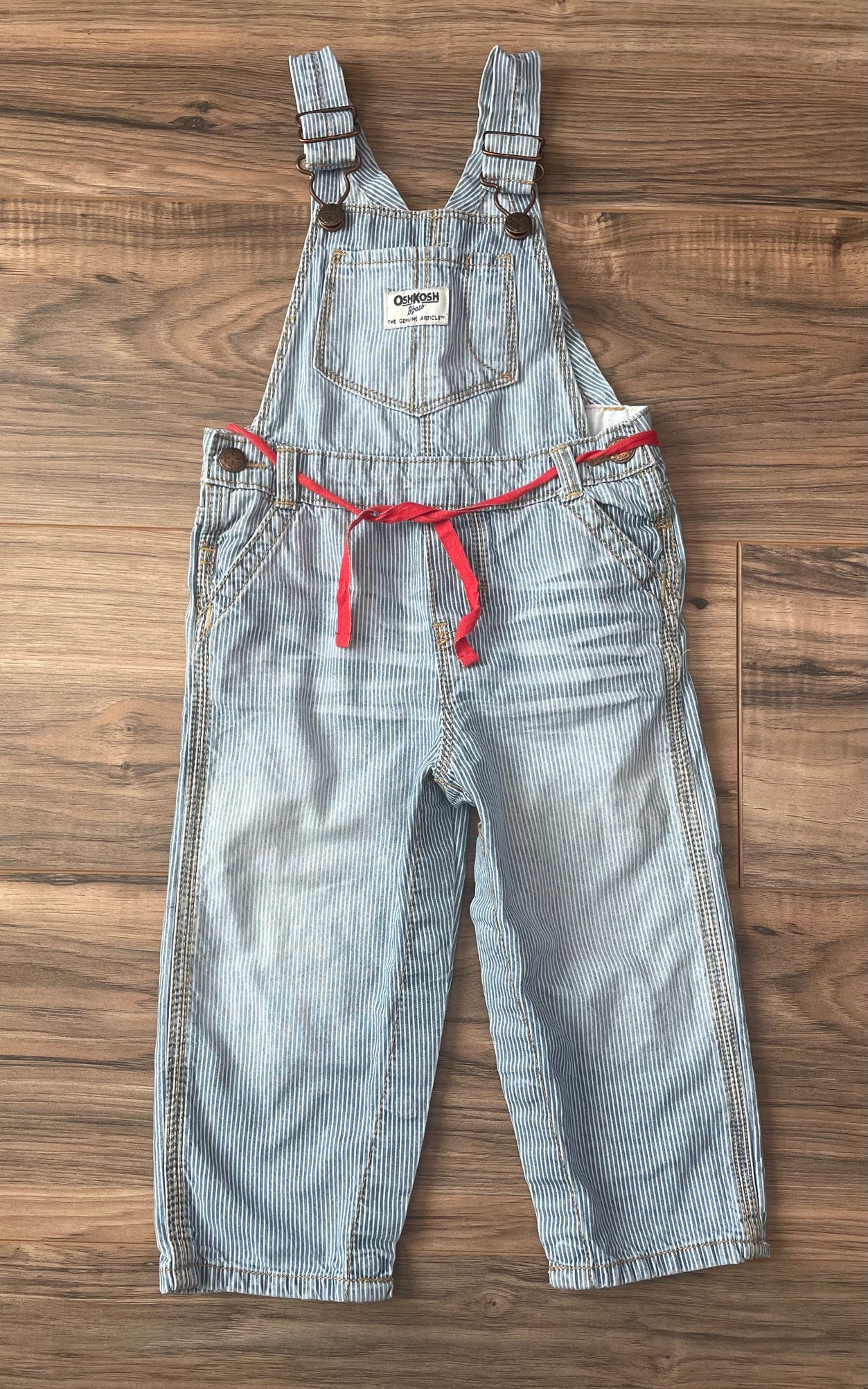 18m OshKosh denim pinstripe pant overalls with detachable ribbon belt