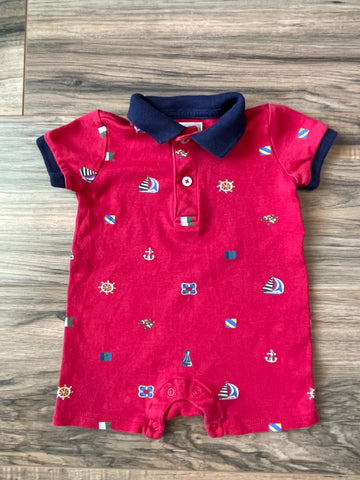 6m Ralph Lauren red nautical themed henley polo romper