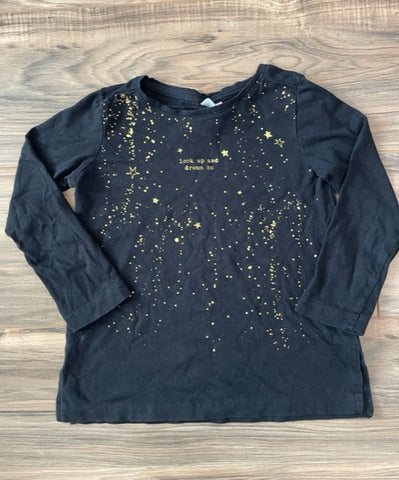 Size 5 ZARA long sleeve black 'Look Up and Dream On' shirt with gold detailing