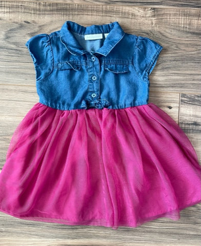 24m First Impressions chambray and hot pink tulle dress