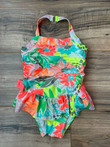 3T Cat & Jack neon tropical halter swimsuit